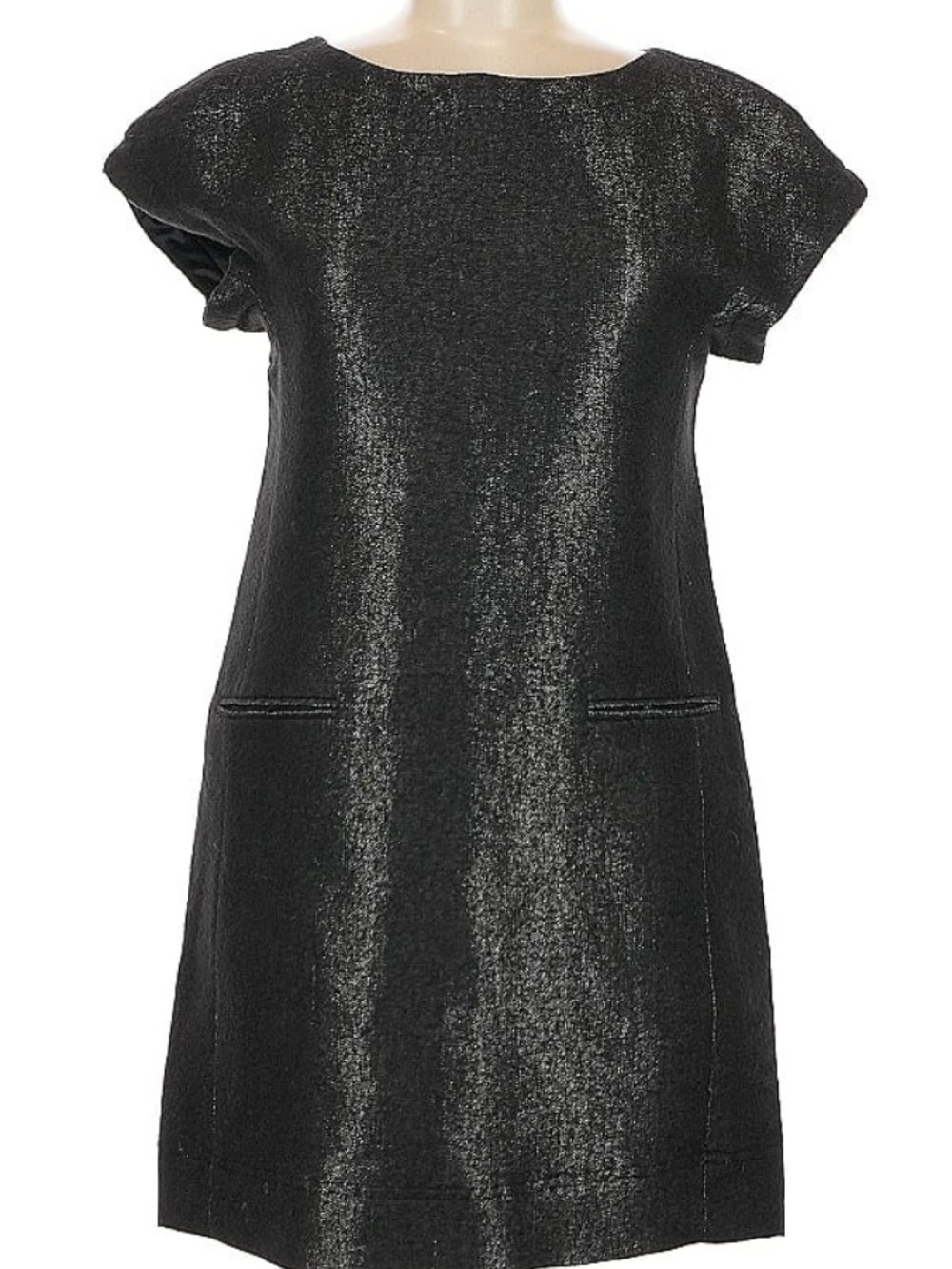 Theory Black Metallic Cap-Sleeve Sheath Dress